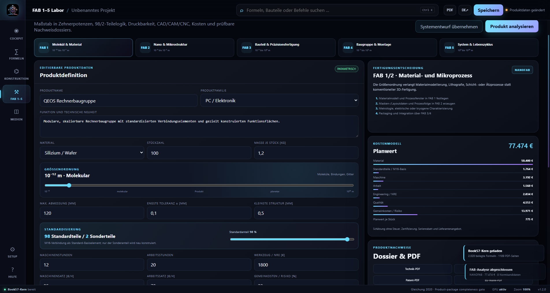 Editable manufacturing planning and cost workspace